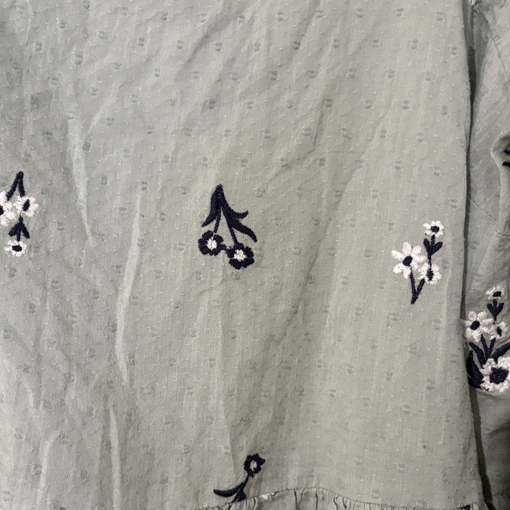 Light Sage Embroidered Peplum Blouse - Women - Picture 2 of 4